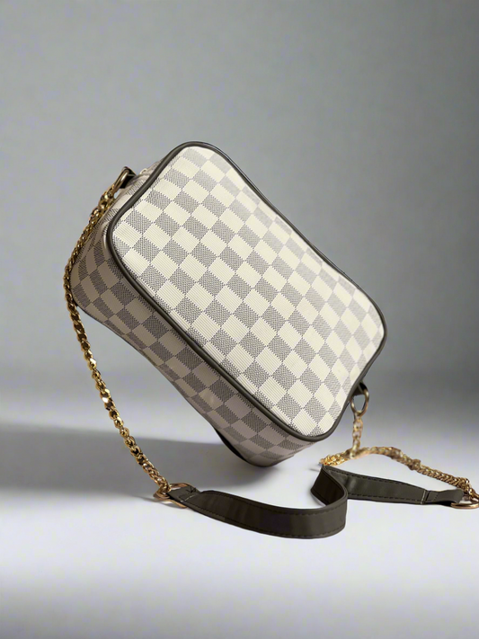 Checkered Crossbody Bag “Grey-White”