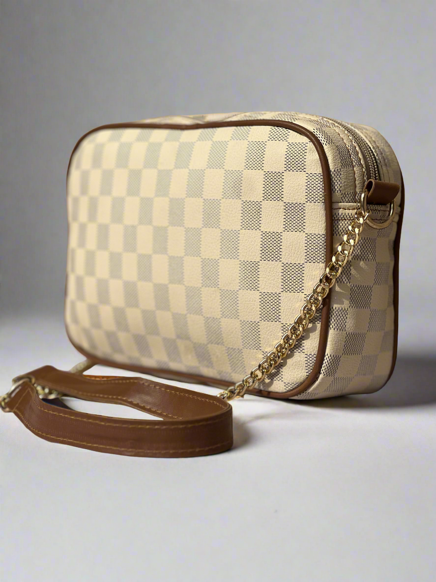 Checkered Crossbody Bag “Brown-Beige”