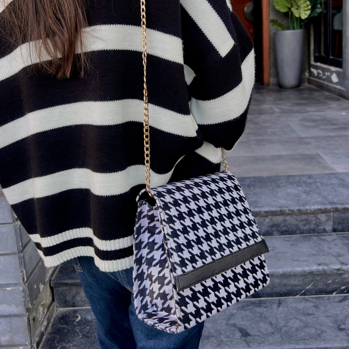 Houndstooth “Envelope” Crossbody Bag