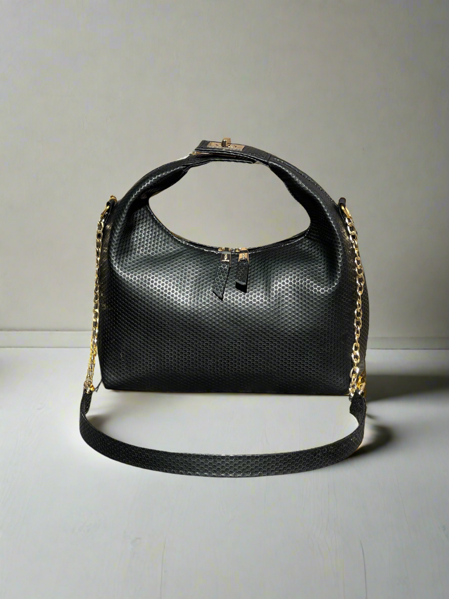 Vienna Top Handle Hobo Bag “Textured Black”