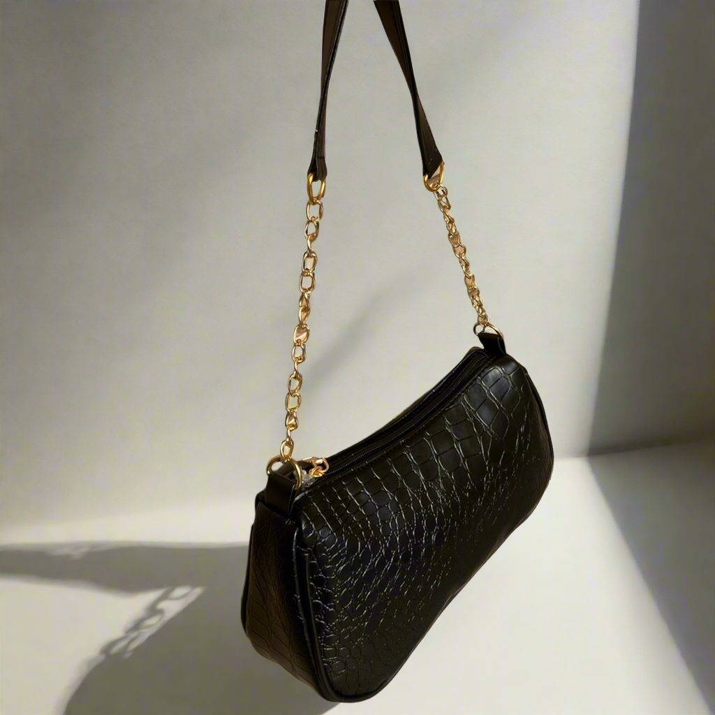 Snakeskin Baguette Bag “Black”