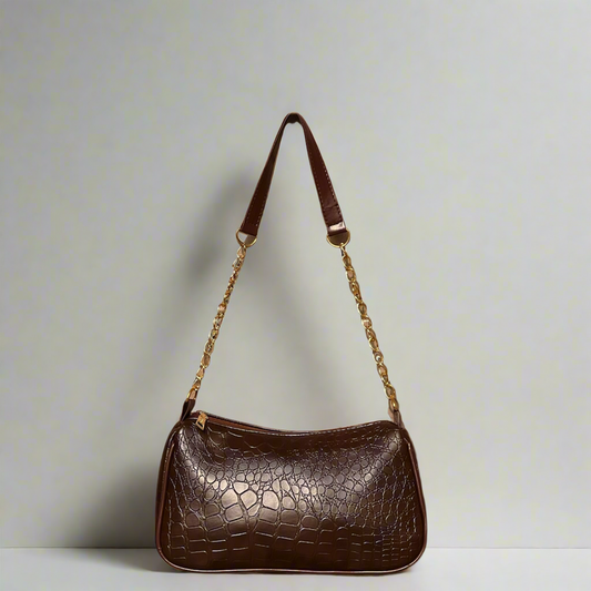 Snakeskin Baguette Bag “Brown”