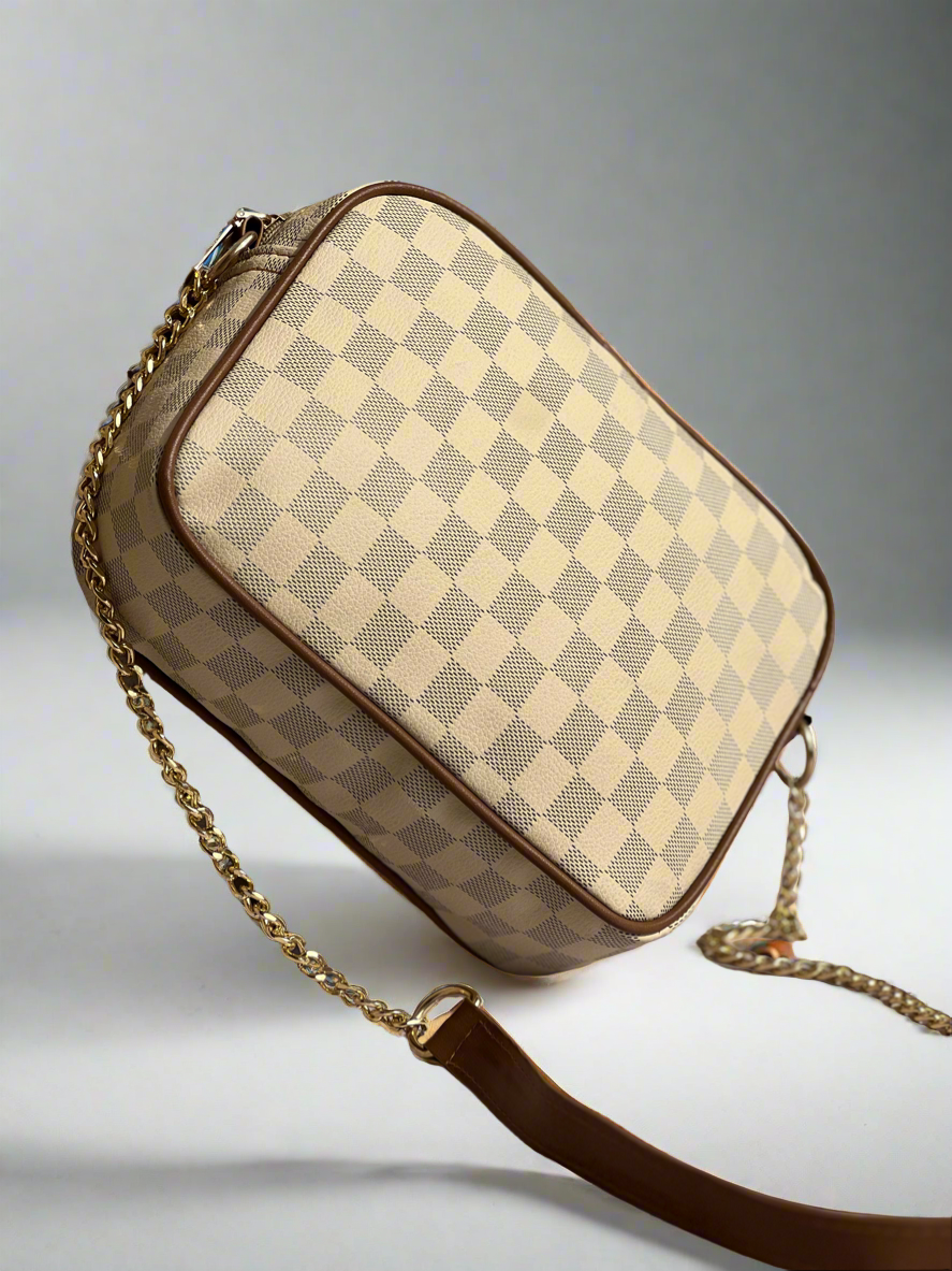 Brown checkered crossbody bag best sale