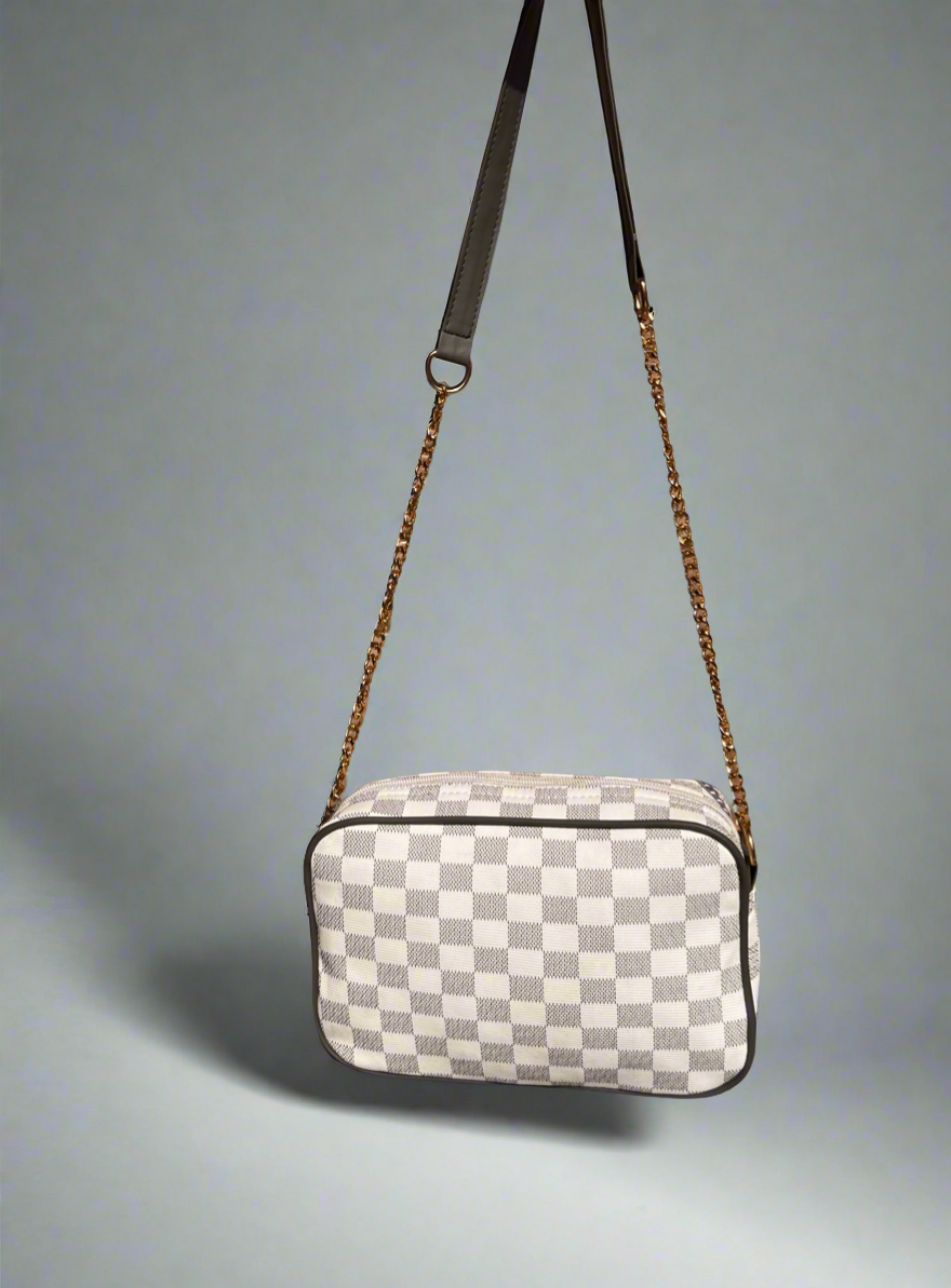 Checkered Crossbody Bag “Grey-White”