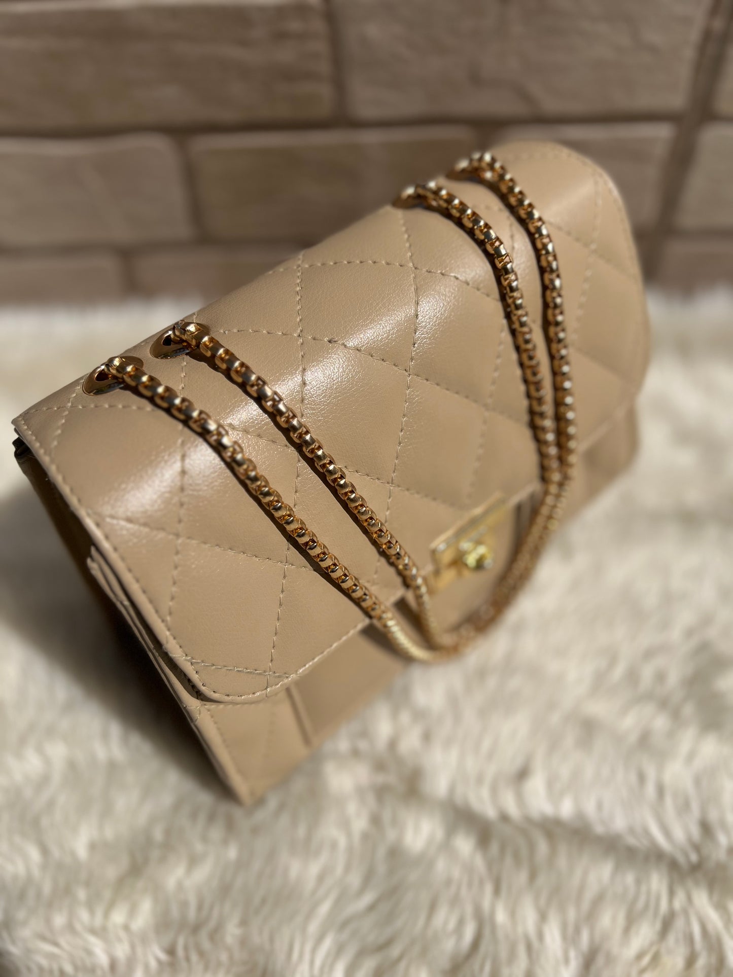 Cross body bag with golden chain.