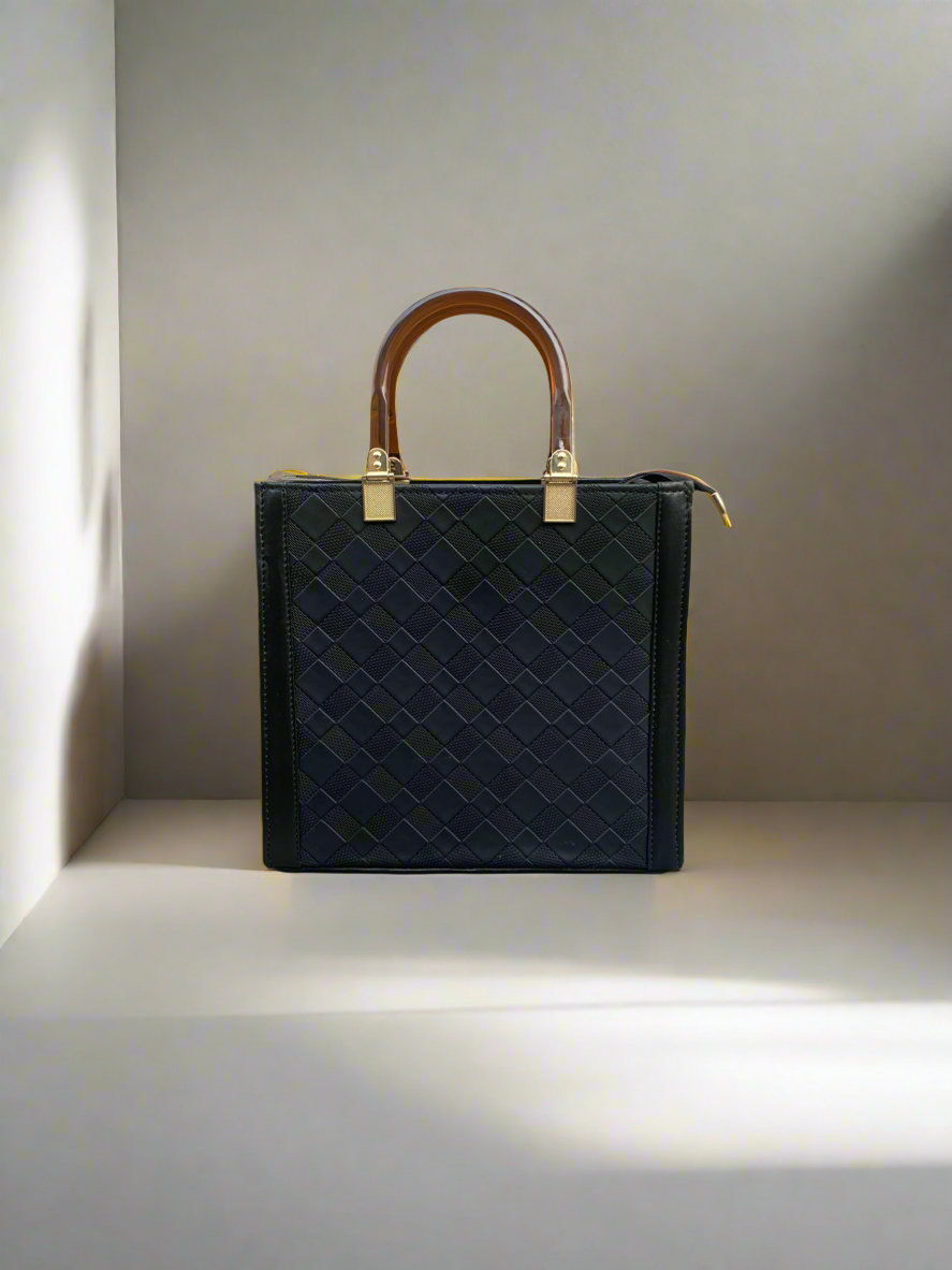 Checkered Crossbody Convertible Box Tote “Black”