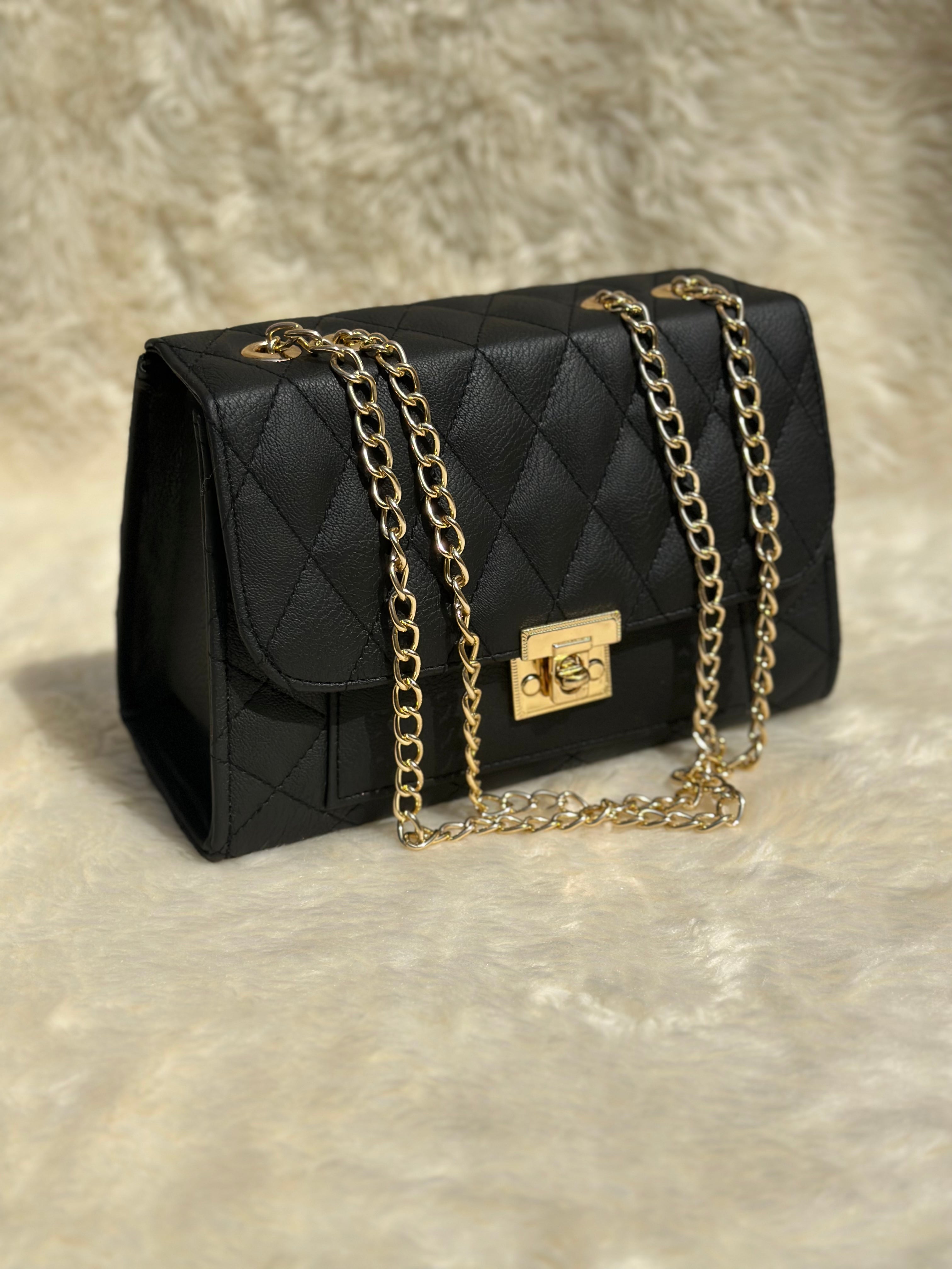 Black cross body bag gold chain online