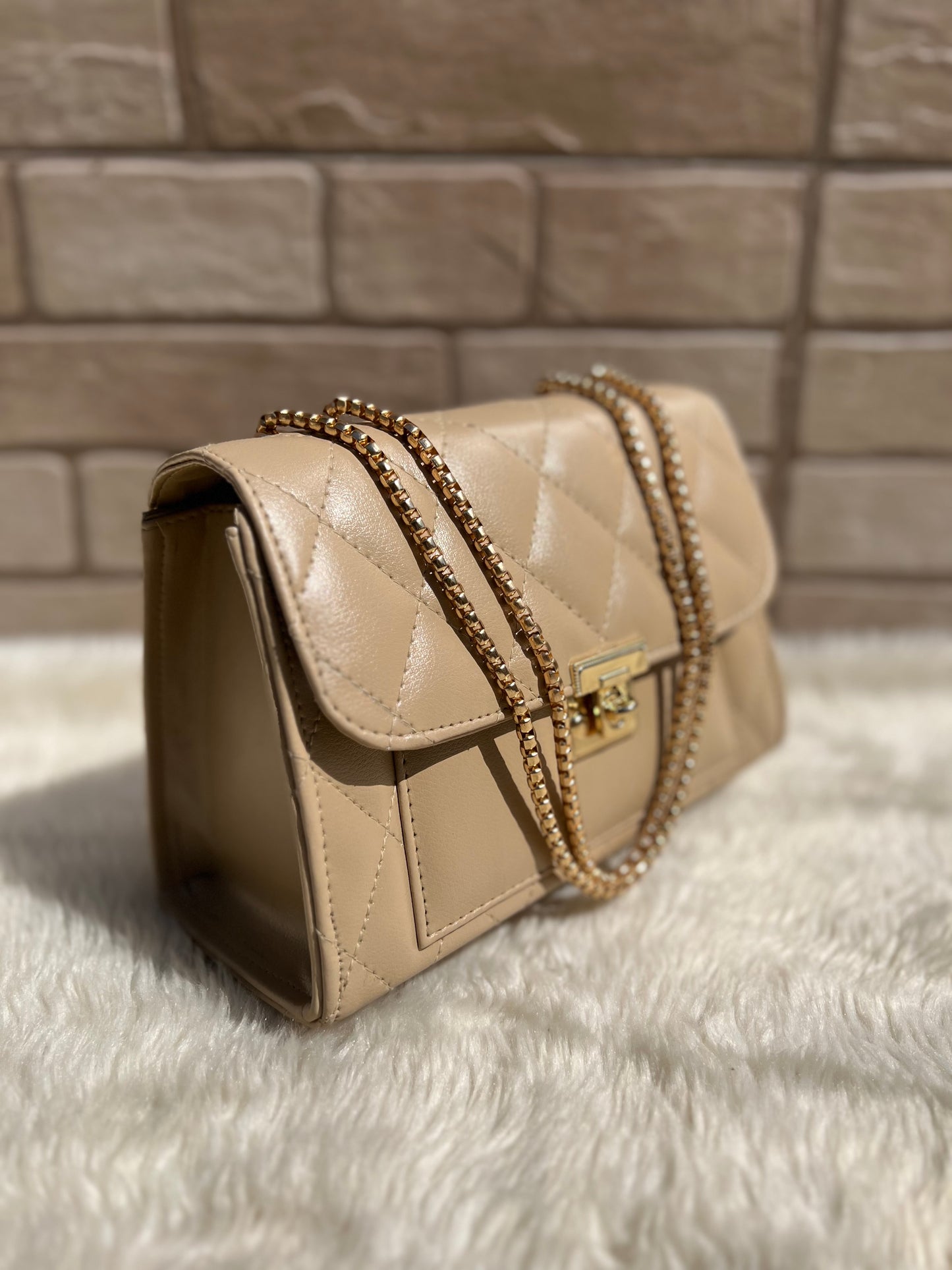 Cross body bag with golden chain.