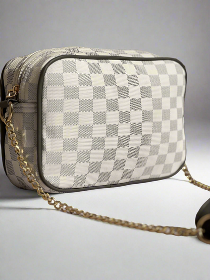 Checkered Crossbody Bag “Grey-White”