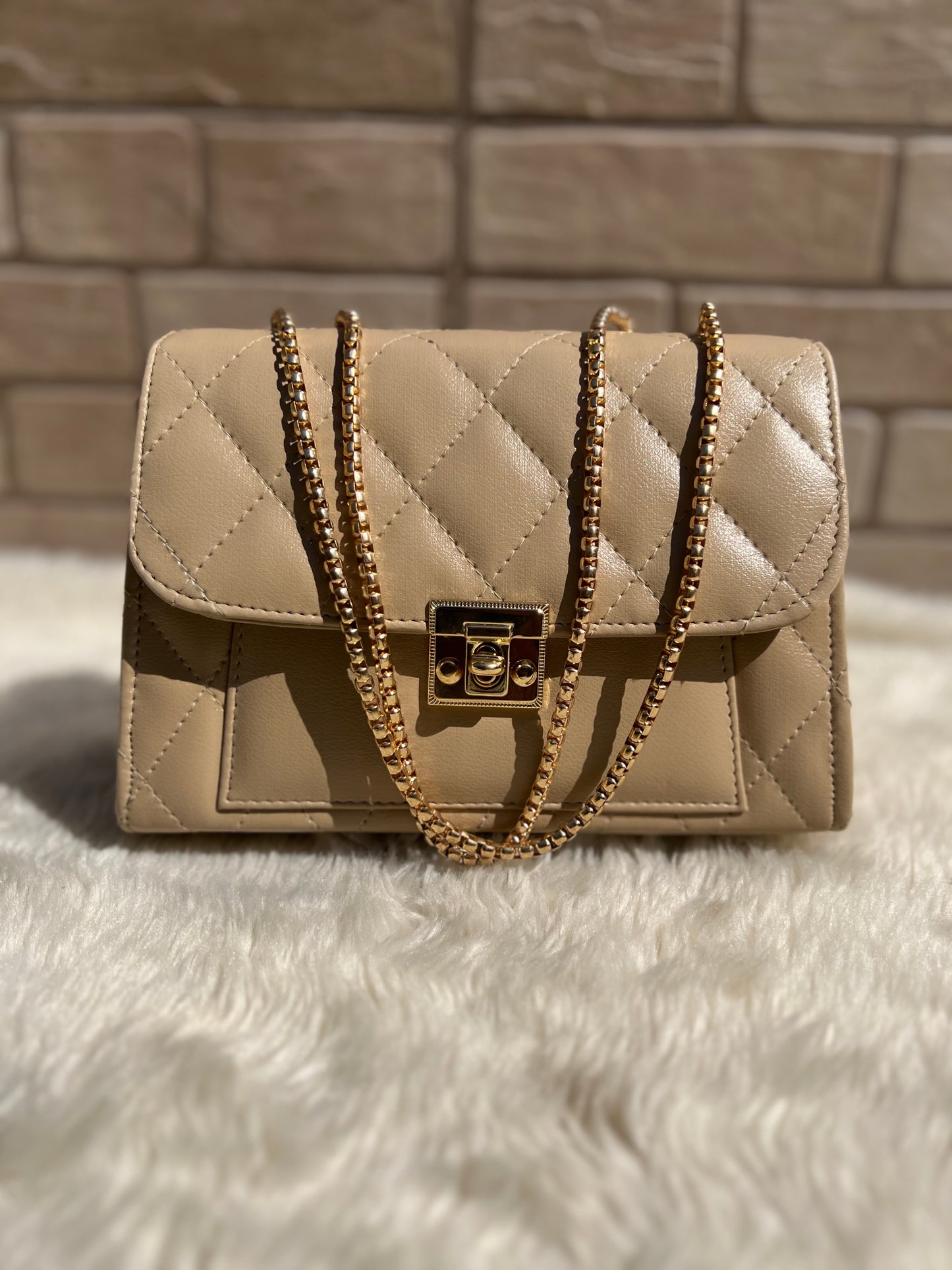 Cross body bag with golden chain.