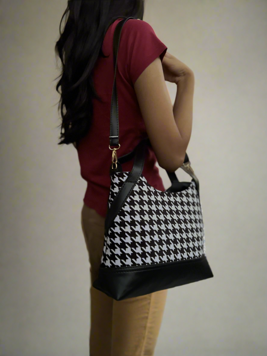 Houndstooth Convertible Crossbody Bag