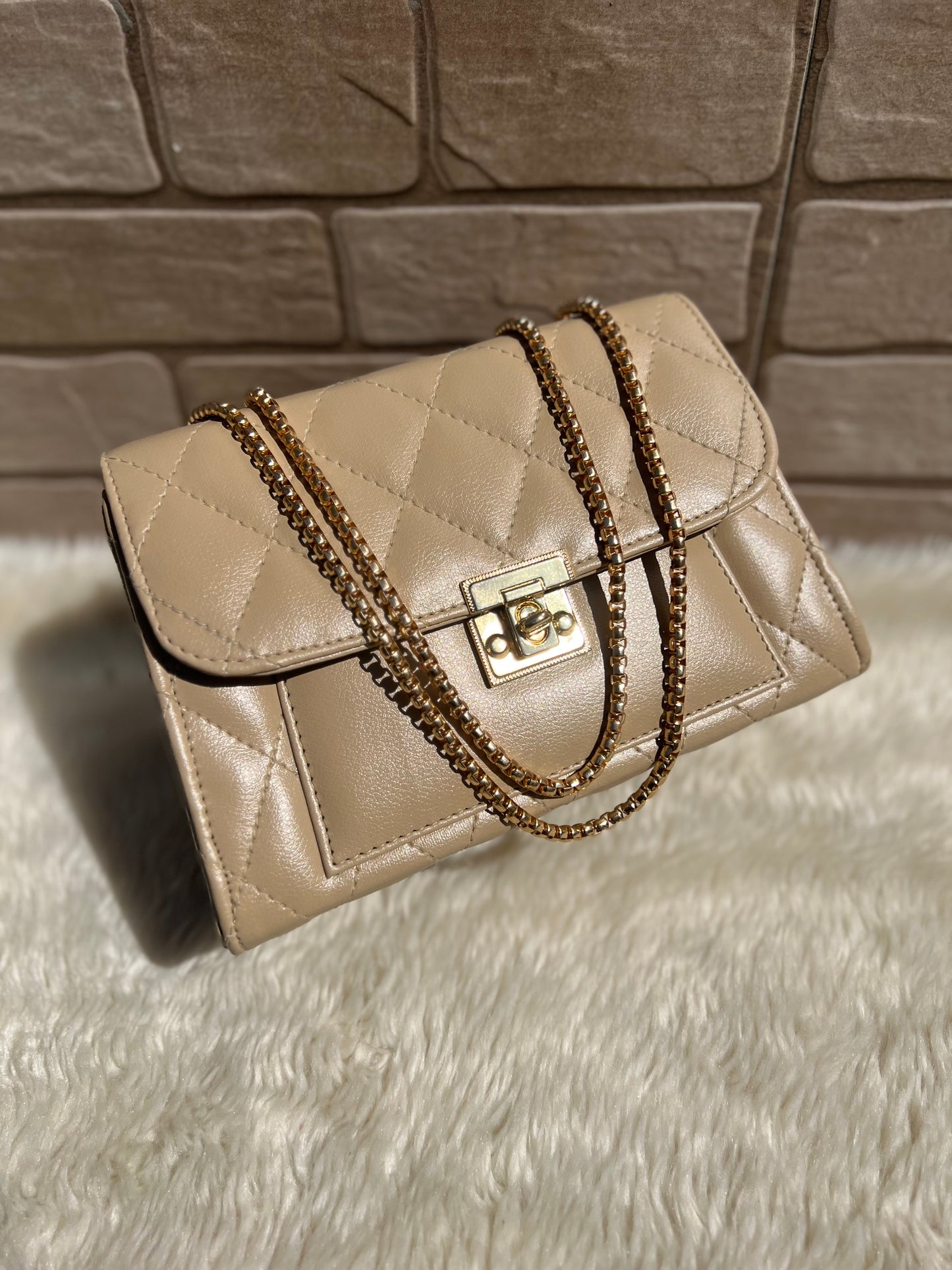 Cross body bag with golden chain.